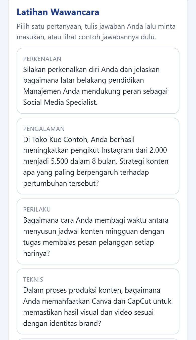 Daftar pertanyaan wawancara yang dibuat dari data pelamar